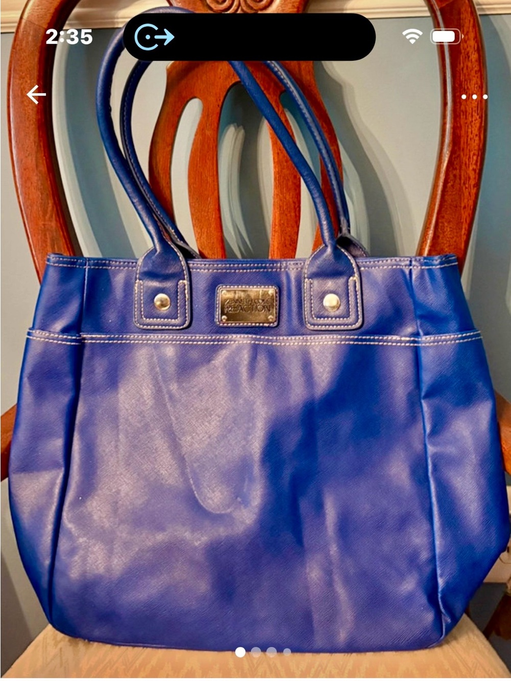 Kenneth Cole Reaction Royal Blue Leather Tote with Logo